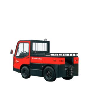 Image d'un tracteur logistique porteur remorqueur industriel électrique, de couleur rouge et noir modèle QSD25-D3 de la marque Hangcha sous fond blanc