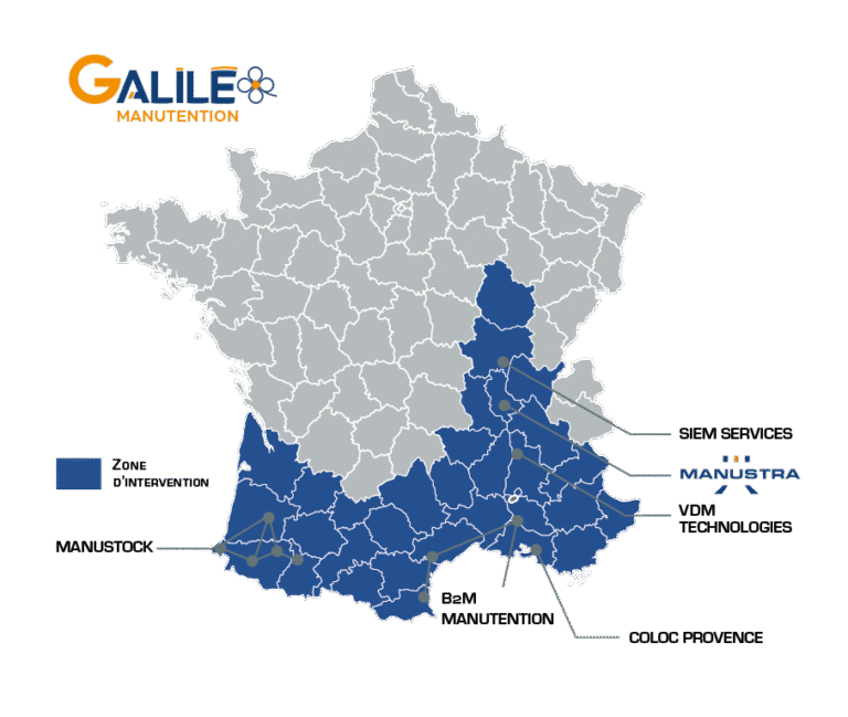 Manustra sur la carte des filiales de Galilé Manutention
